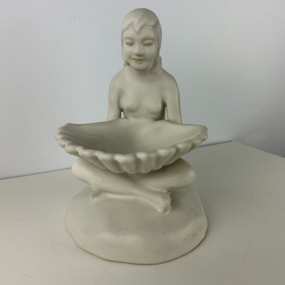 Van Briggle Pottery Lady Maiden Ivory Nude Girl 8" with Shell Vintage - Picture 4 of 14